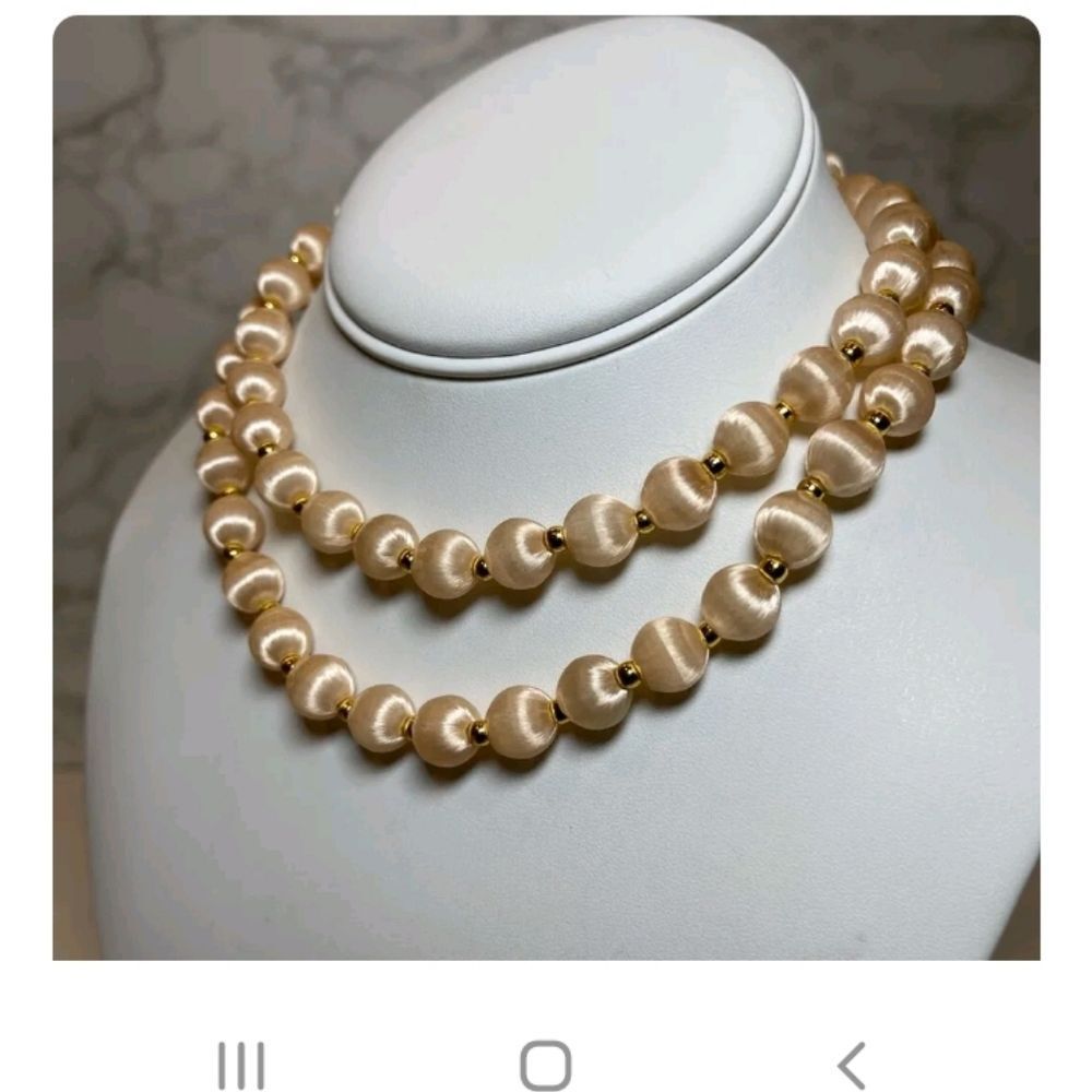 100% Cream Vintage 60,S  Silk Beaded Necklace 24 Long
